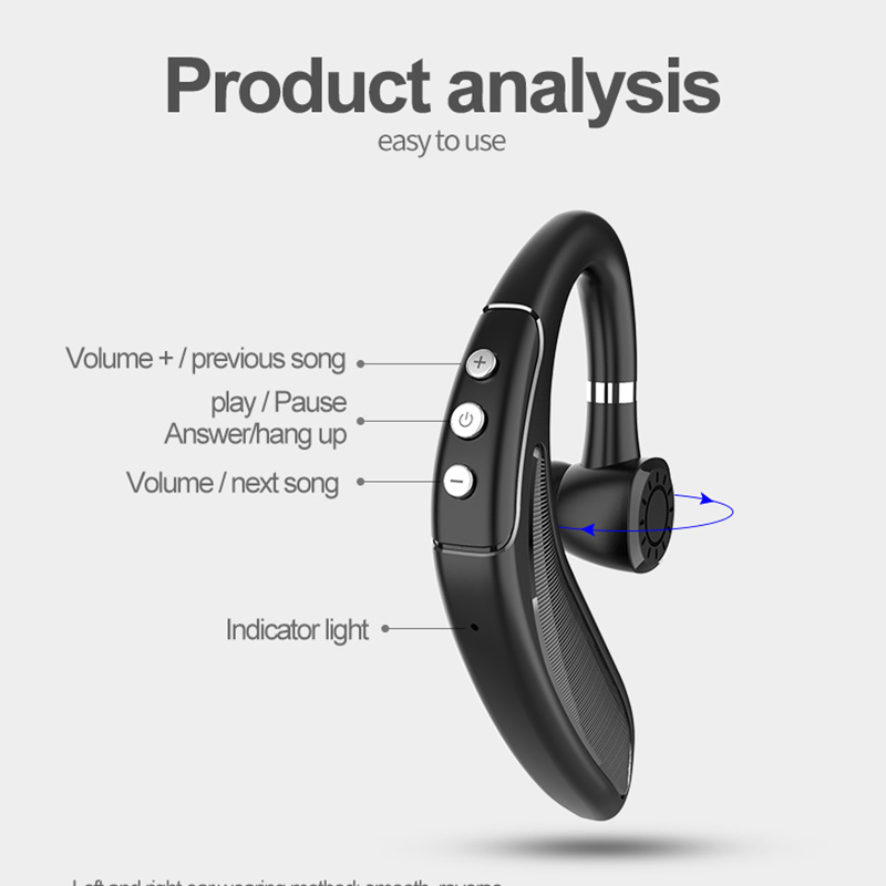 Long Standby Wireless Bluetooth 5.0 Headset with Noise Reduction Mic - Handsfree Business Earpiece